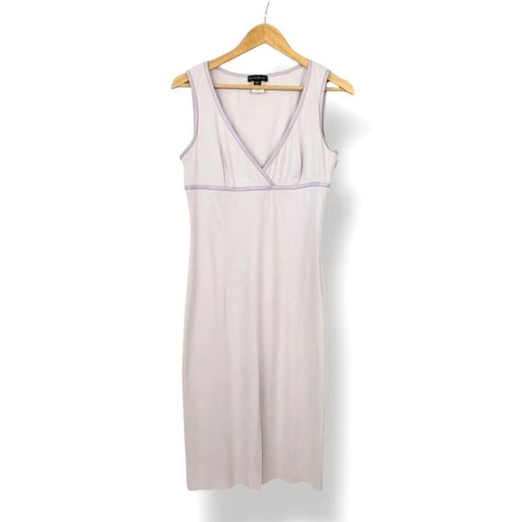 Vintage 90s Bebe Faux Suede V-neck Leather Trim Dress in Purple Frost Size Med - Picture 10 of 11